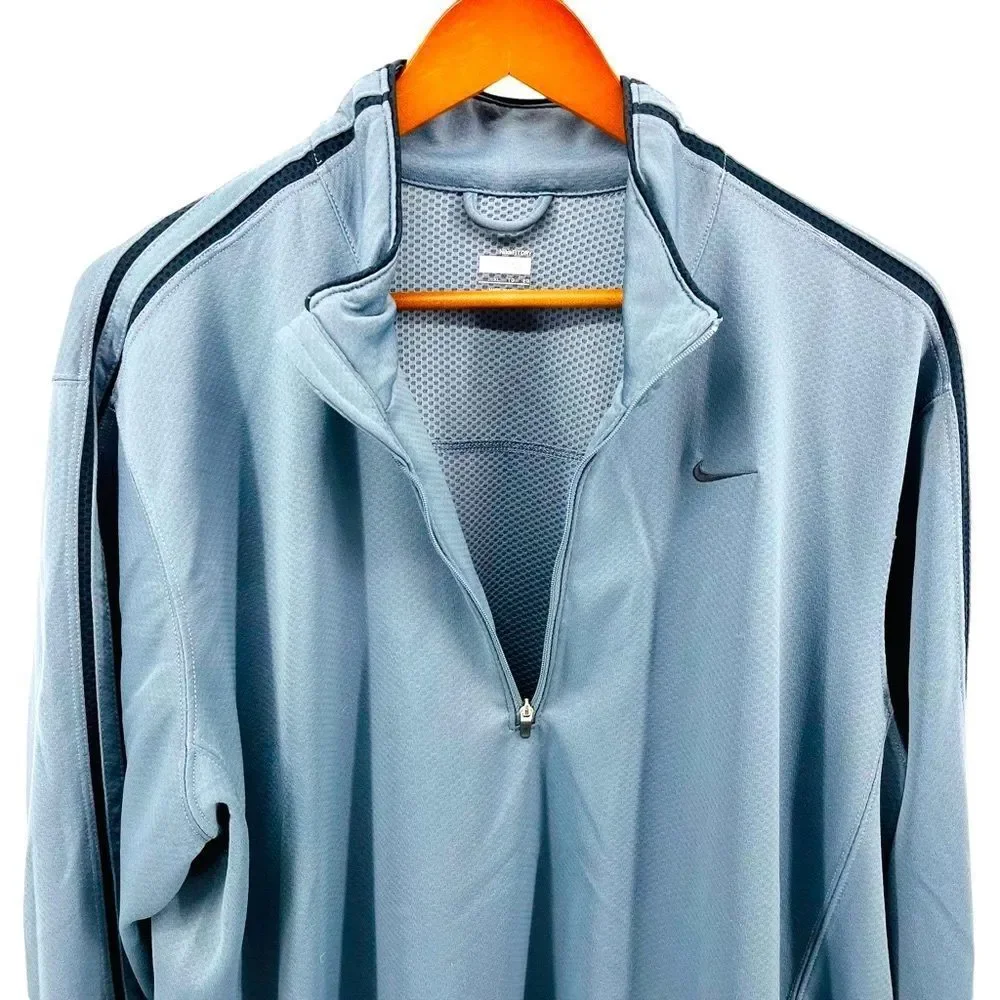 Nike Fit Dry Mens Quarter Zip Pullover Shirt Gray Black Striped Sleeves size XL